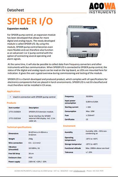 Image of manual for SPIDER I/O pump control