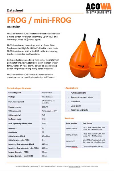 Image of datasheet for mini-FROG and FROG